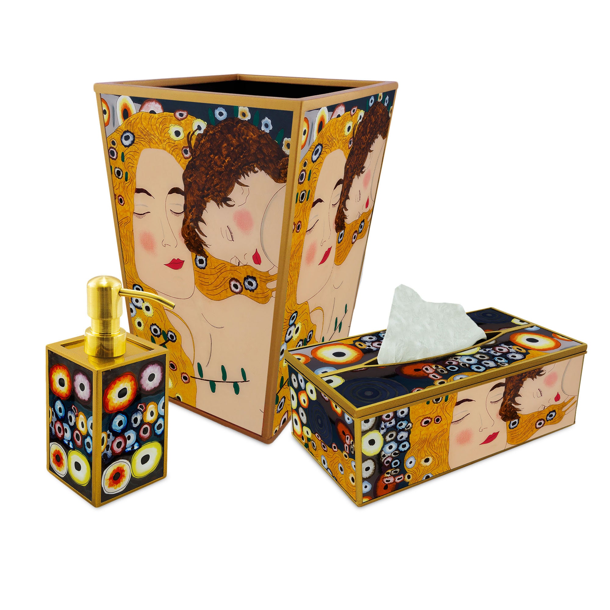 Accessoires Pour Salle de Bains - Les 3 Âges Gustav Klimt Ensemble Bains Poubelle, Boite à Mouchoirs