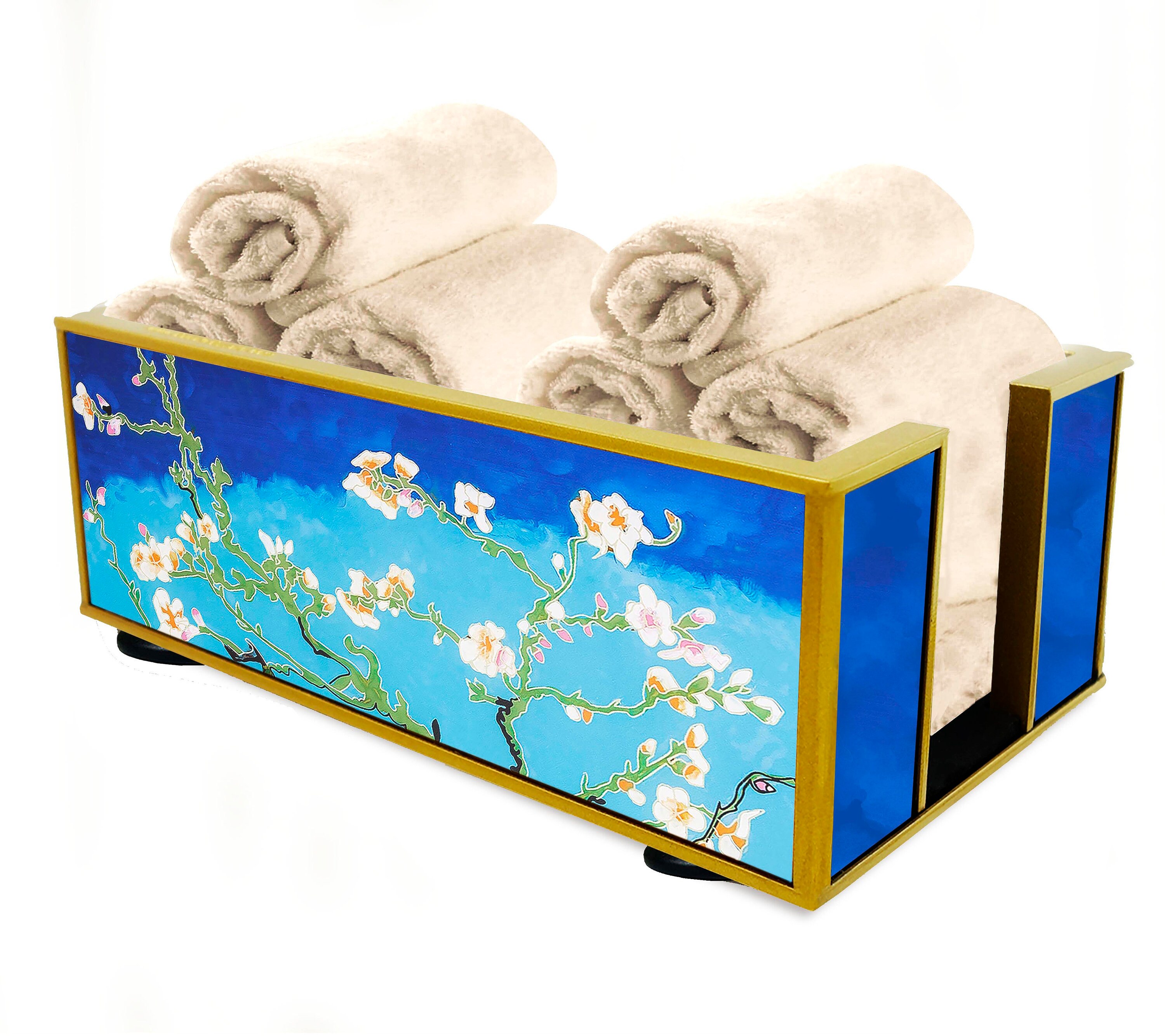 Présentoir à Serviettes - Amandier en Fleurs Van Gogh Présentoir Pour Salle de Bains Fixé Sous Verre
