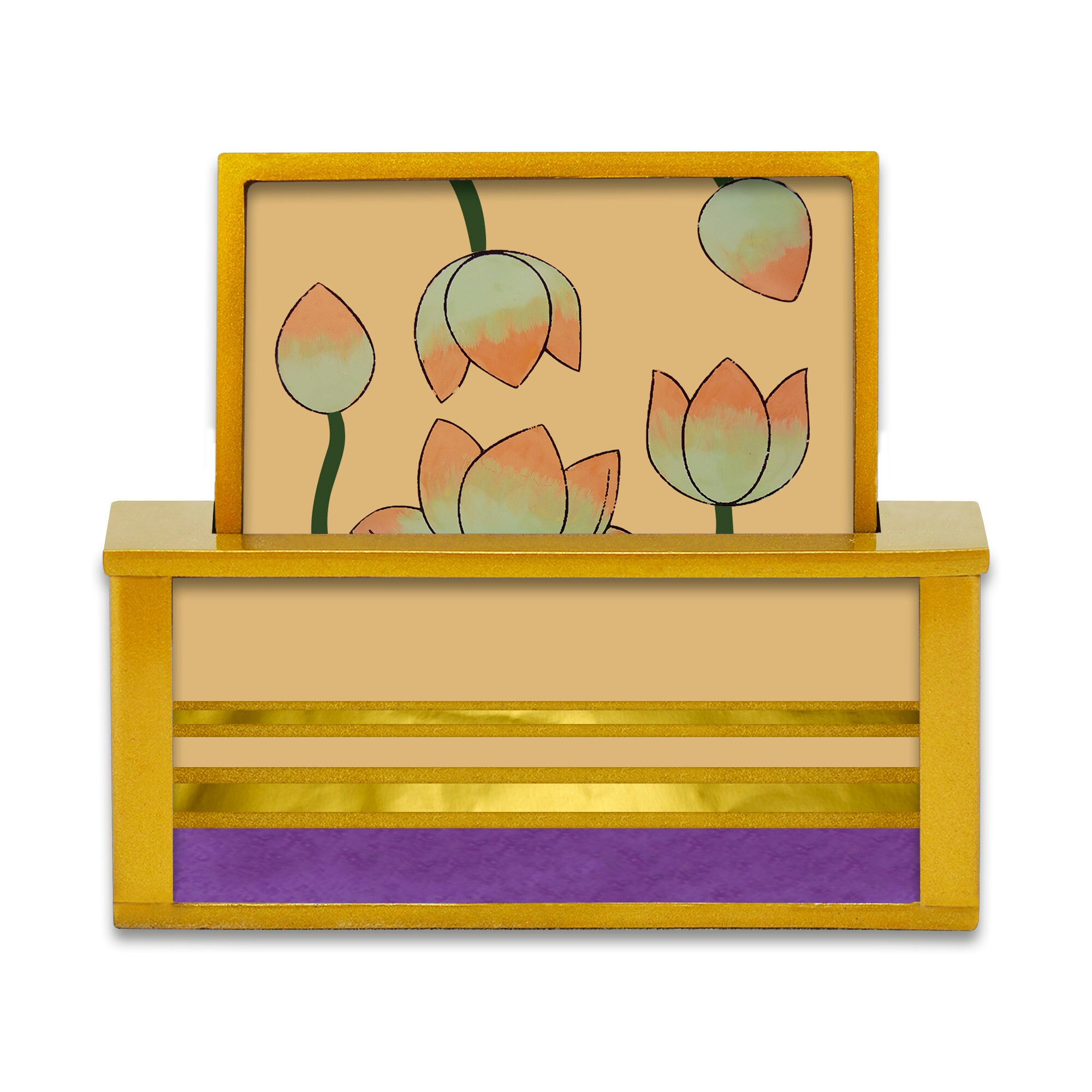 Anti Rayure X4 - Fleurs de Lotus sur Fond Abricot Jeu Sous Verres Carrés