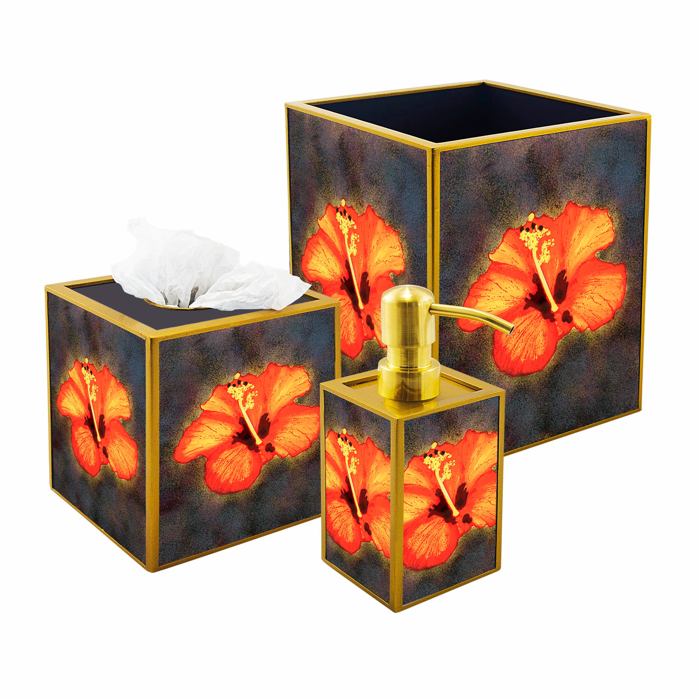 Accessoires Pour Salle de Bains - Grande Fleur avec Pistil Orange Distributeur Savon, Boîte à Moucho