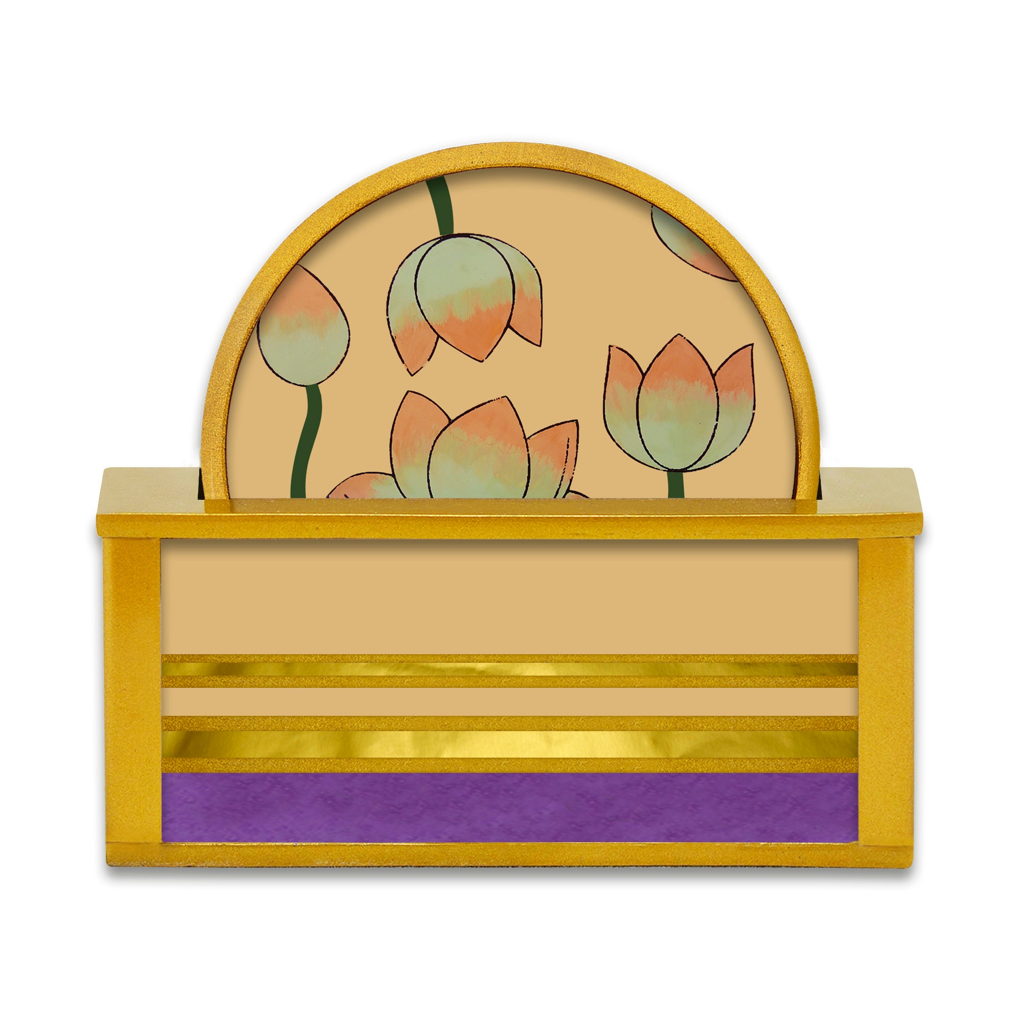 Objet Décoratif - Fleurs de Lotus sur Fond Abricot Jeu Sous Verres Ronds