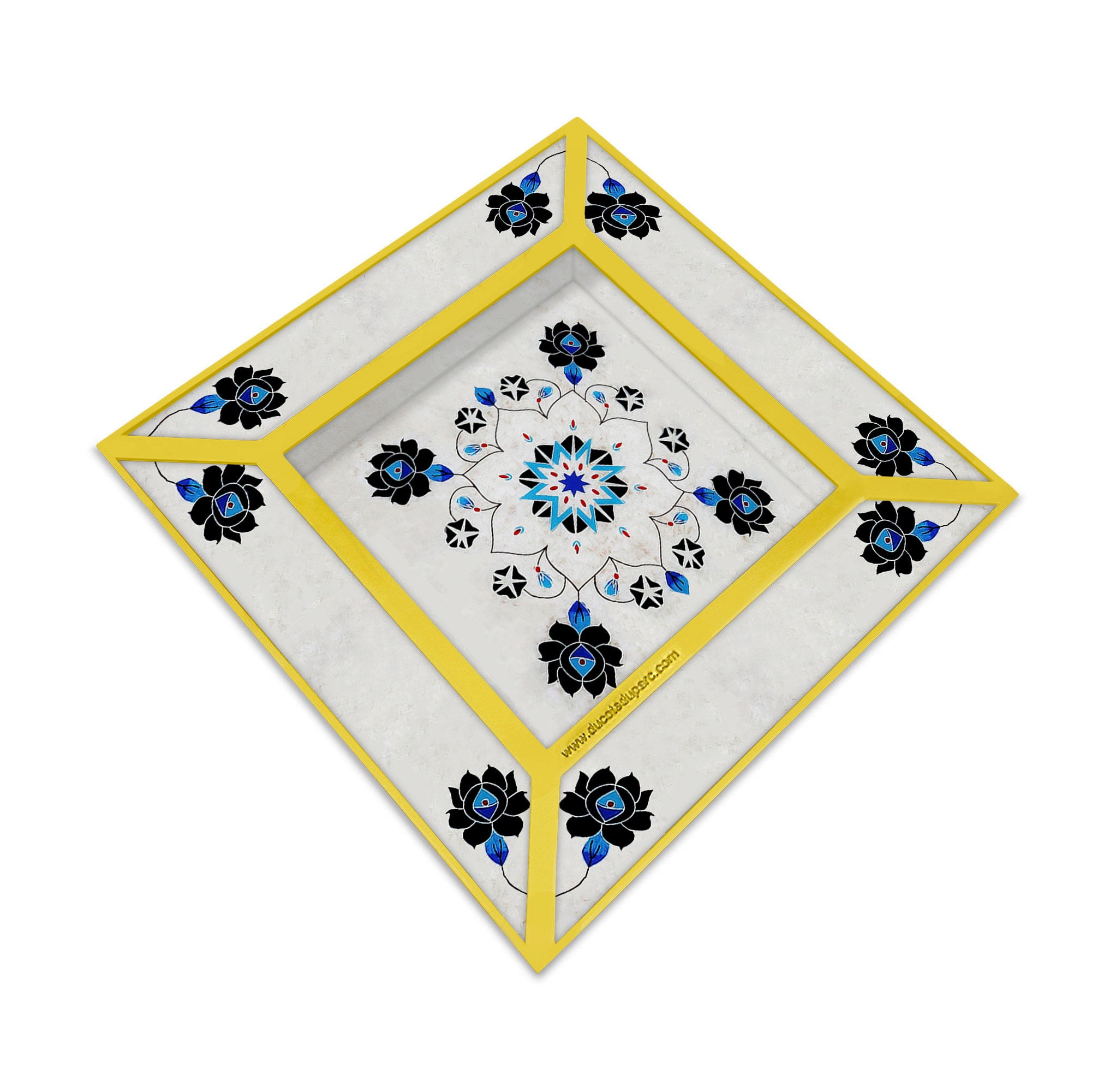 Décoration Table Basse - Fleurs Bleues sur Fond Blanc Marbré Centre de Table