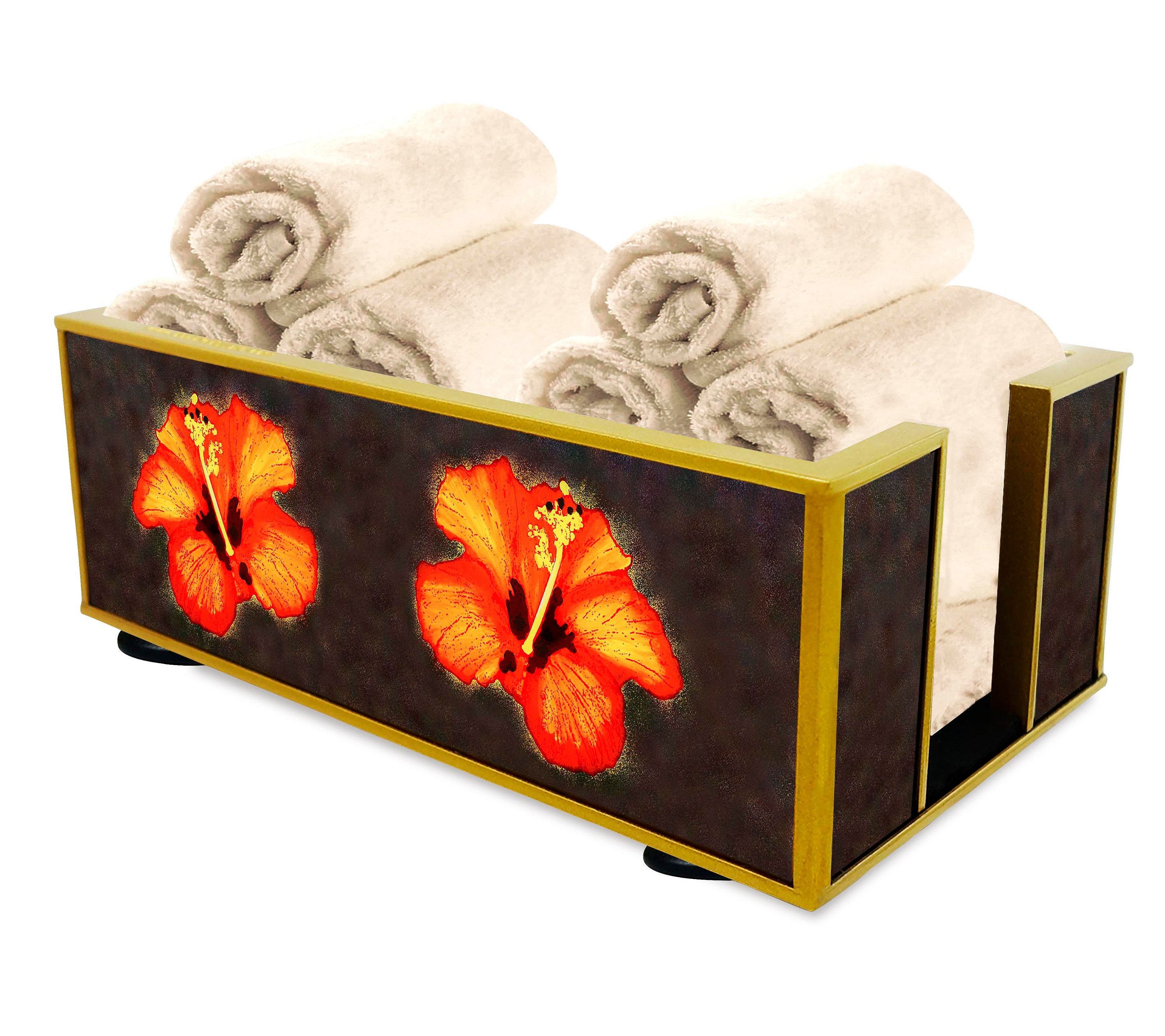 Boite Pour Serviettes - Grande Fleur avec Pistil Orange Présentoir à Salle de Bains en Fixé Sous Ver