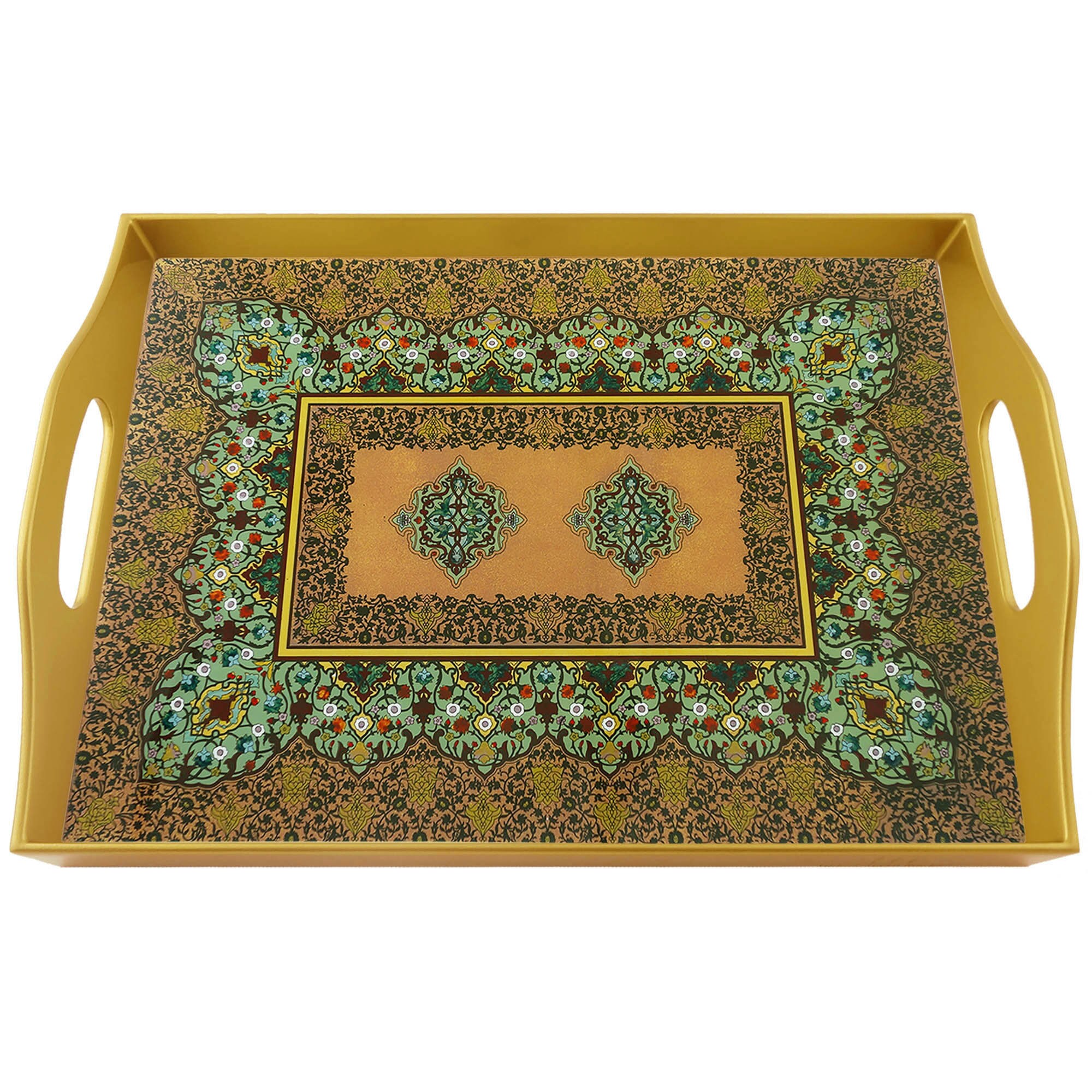 Plateau Cuisine - Design Classique Perse Plateau Rectangulaire en Fixé Sous Verre avec Structure d'a