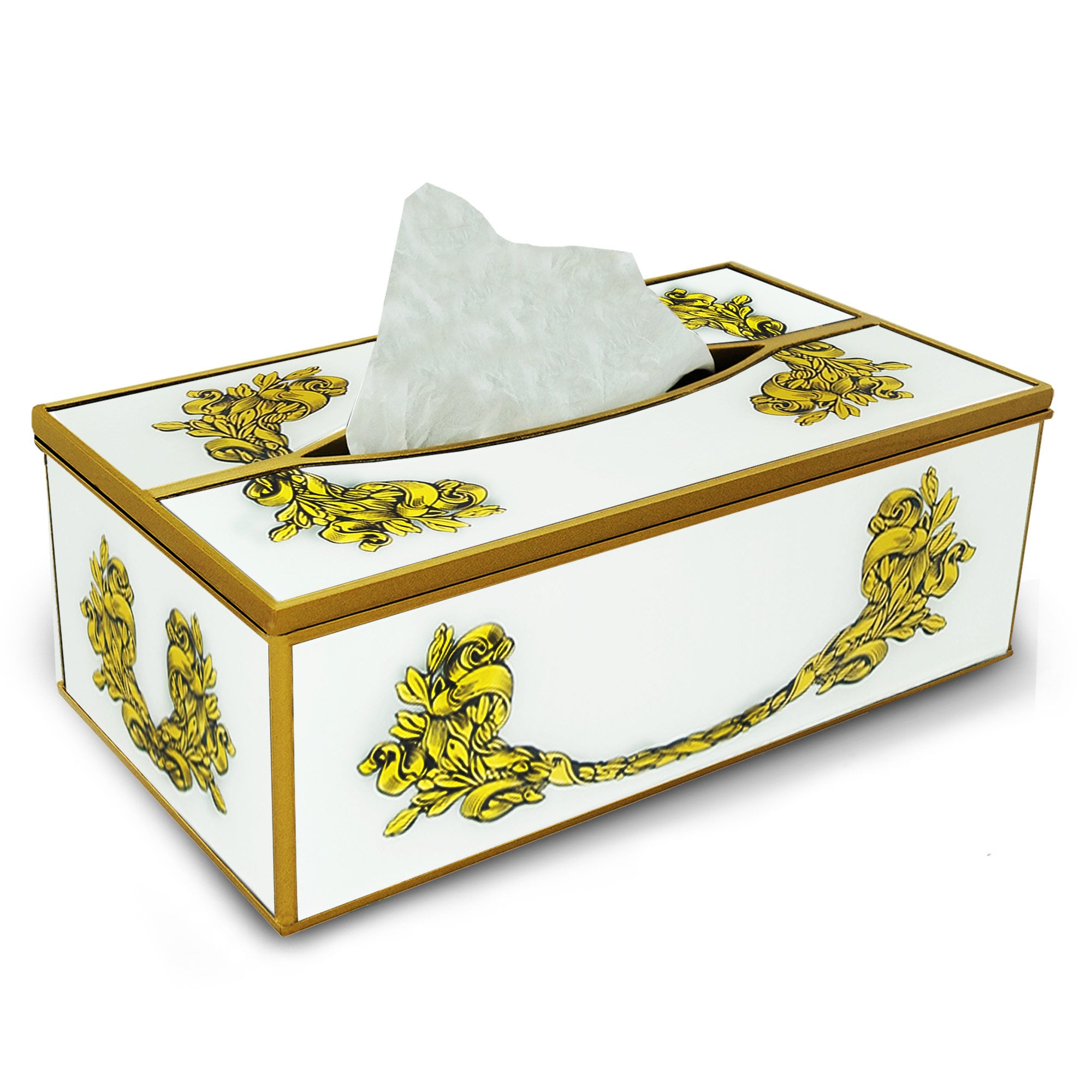 Mouchoir Reutilisable - Dorures sur Fond Blanc Style Empire Classique Boîte à Kleenex Pour Salle de 