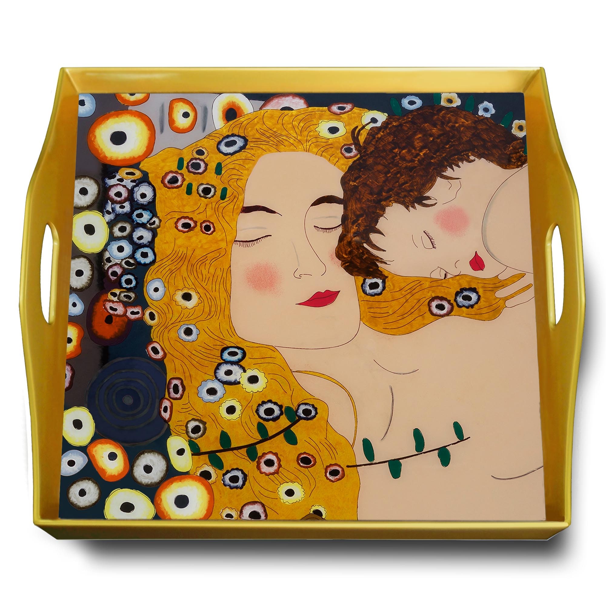 Plateau A Fromage - Les 3 Âges de Gustav Klimt Plateau Carré en Fixé Sous Verre avec Structure d'alu