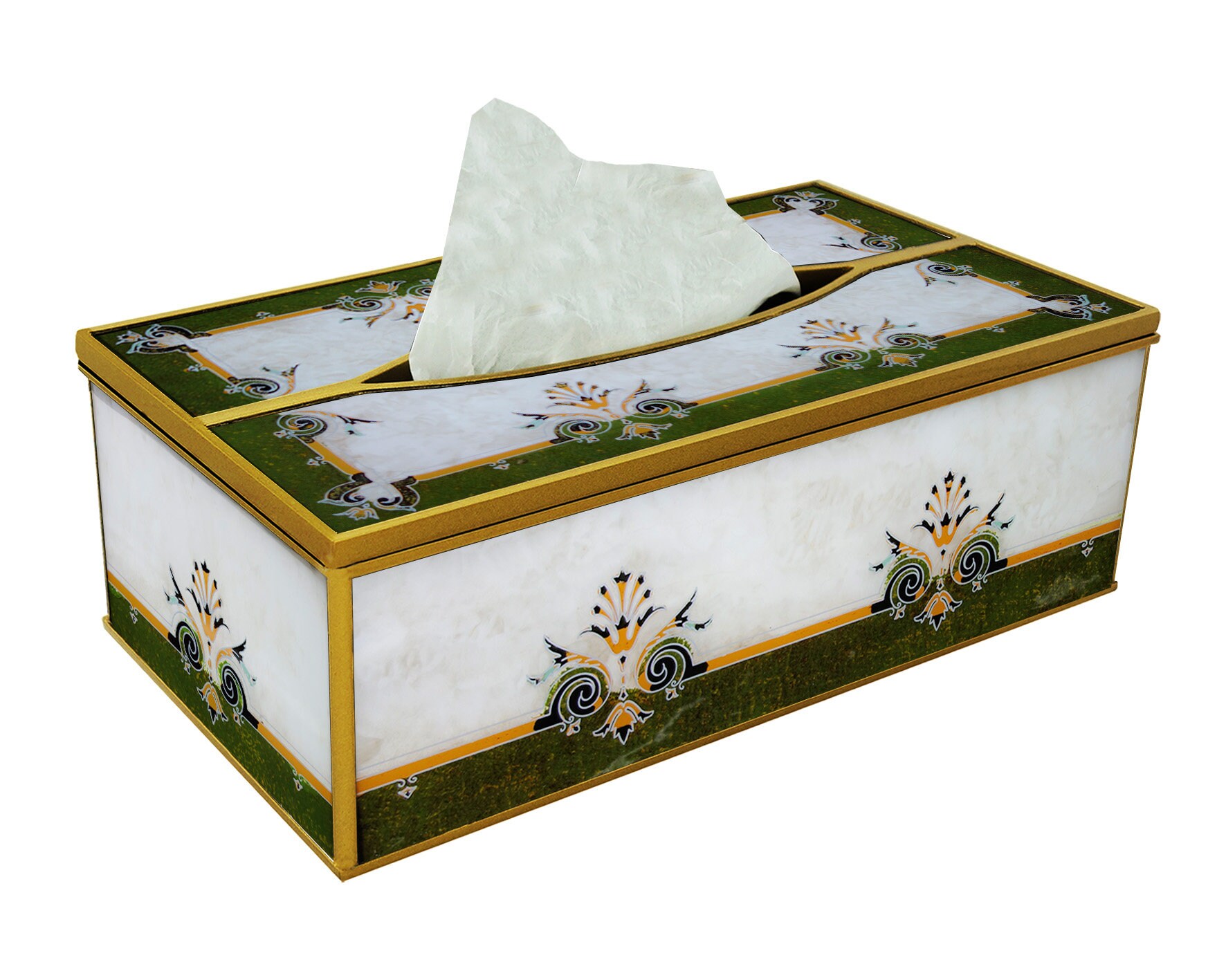 Boite Mouchoir Papie - Arabesque Vert et Blanc Style Ottoman Boîte à Kleenex Pour Salle de Bains ou 