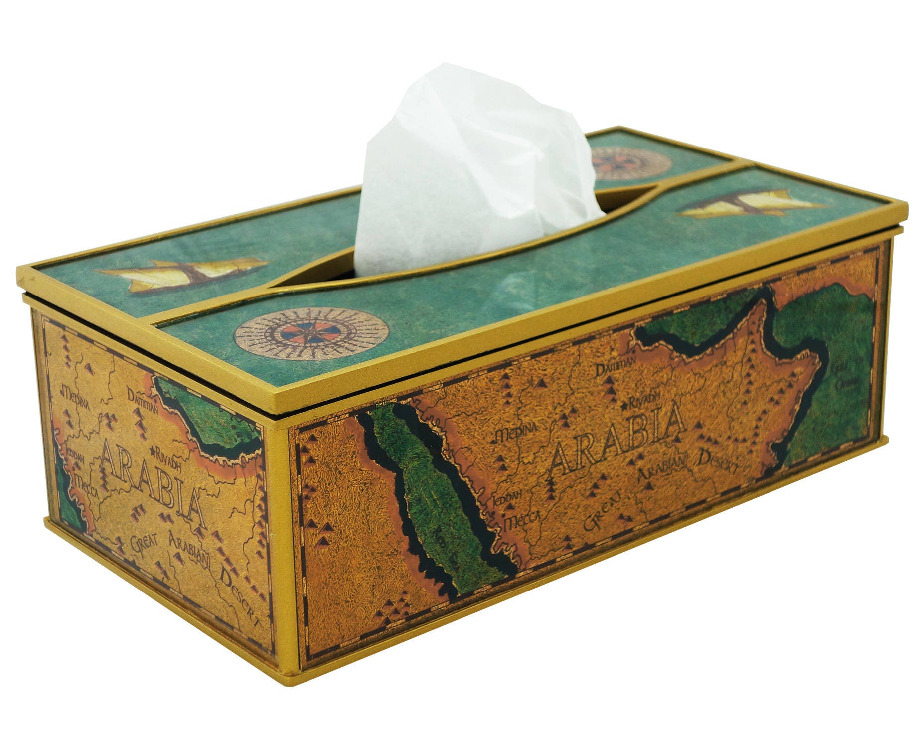 Boite Mouchoir Lotus - Carte Ancienne Arabie Saoudite Boussole et Navire Boîte à Kleenex Pour Salle 