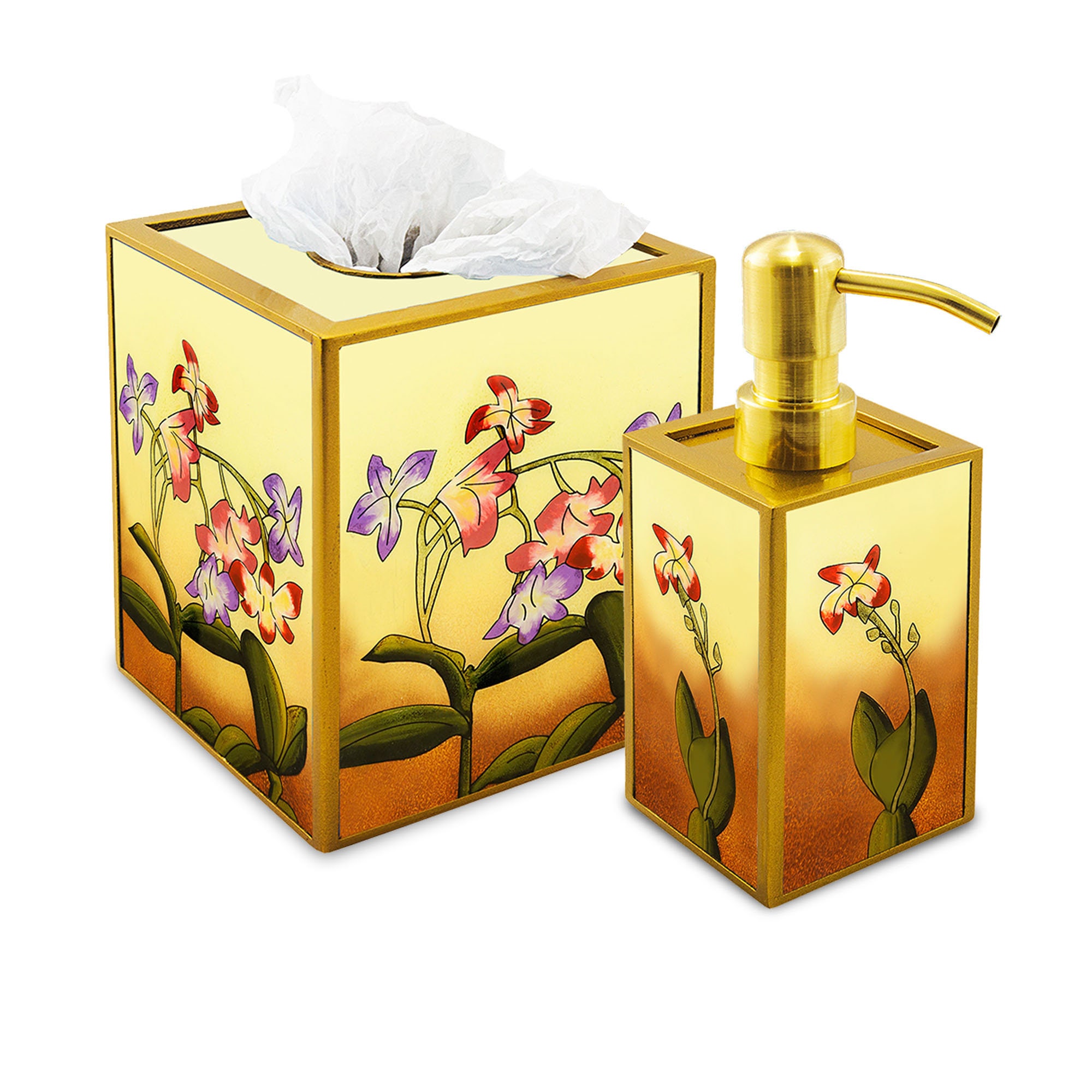 Accessoires Pour Salle de Bains - Fleurs Vintage Ensemble Bains Cache à Mouchoirs et Distributeur Sa