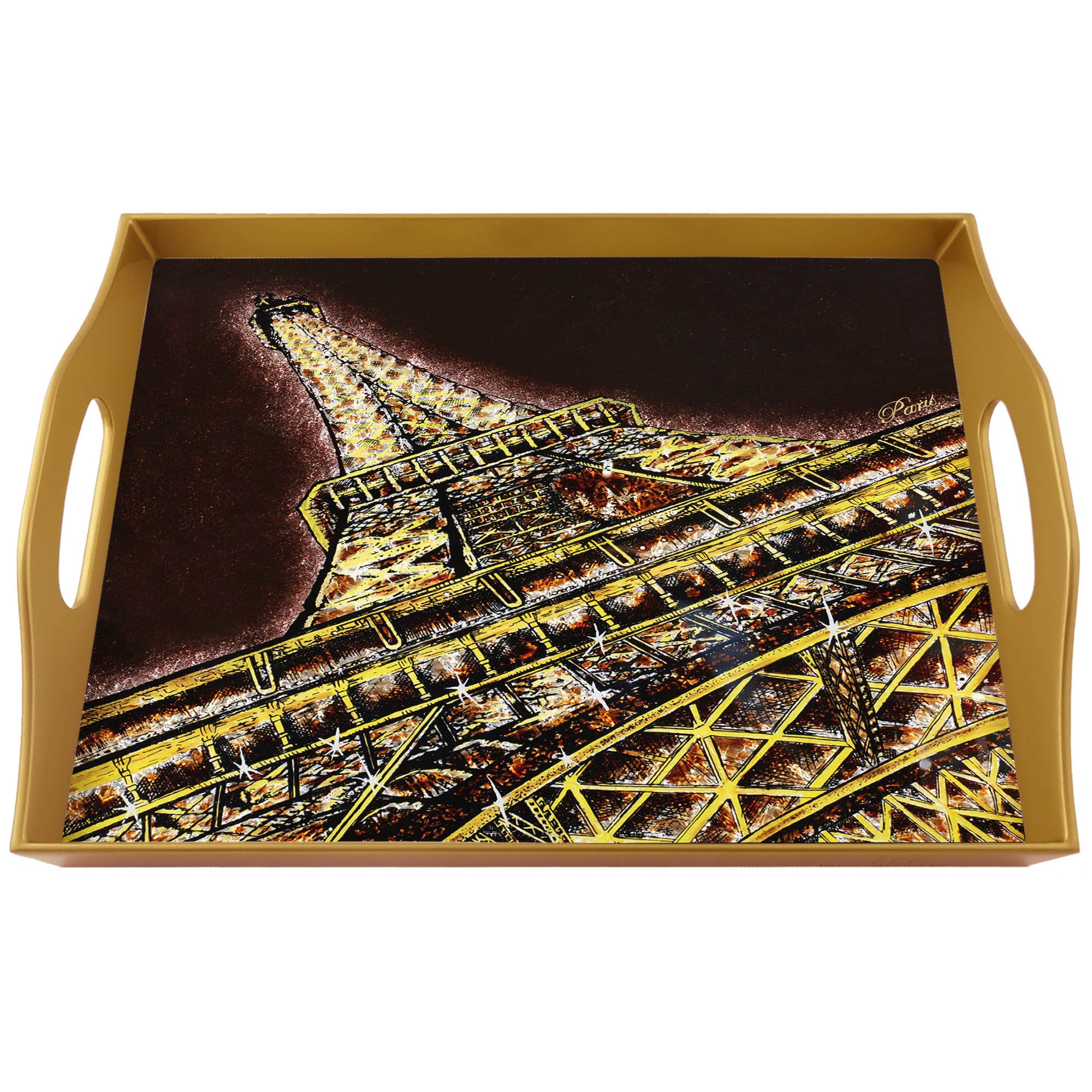 Plateau Déjeuner - Tour Eiffel Paris Plateau Rectangulaire en Fixé Sous Verre avec Structure d'alumi