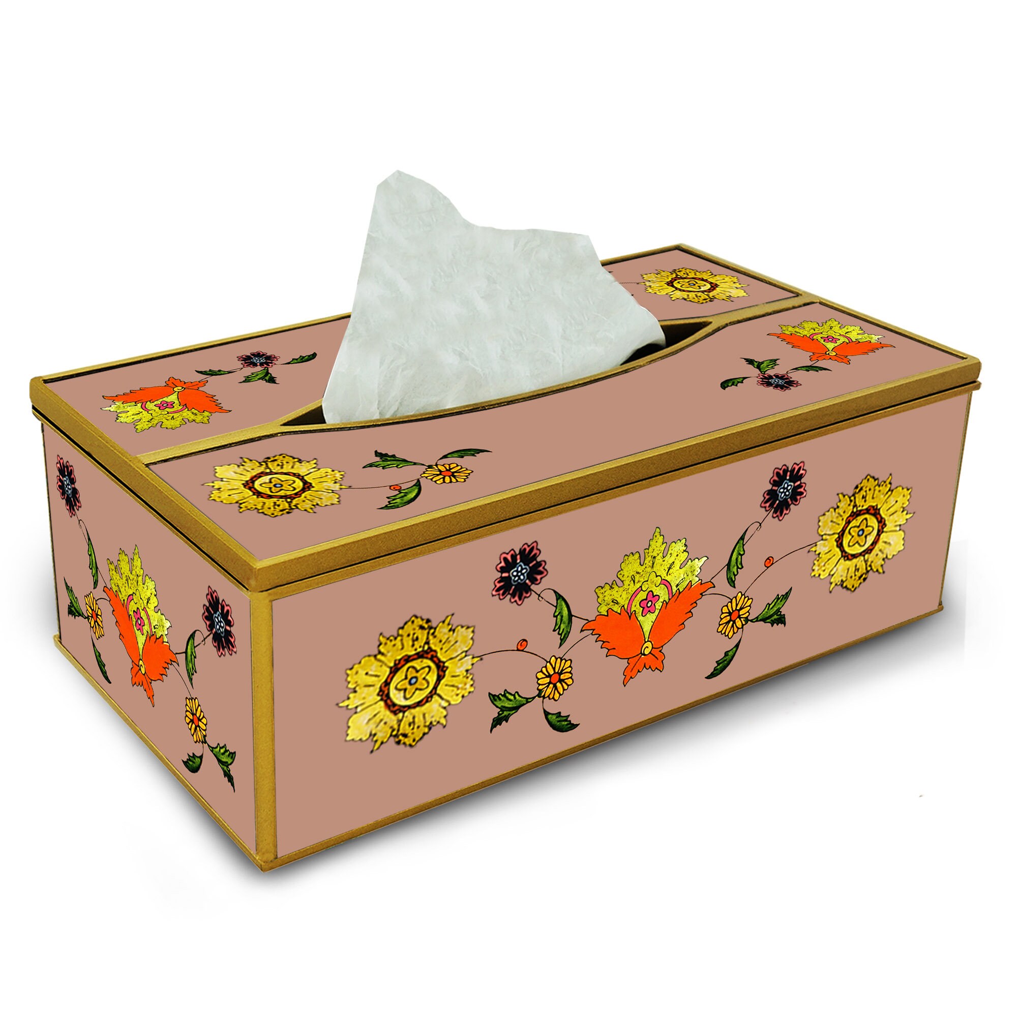 Boite Pour Kleenex - Feuilles de Houx Dorées sur Fond Vieux Rose Boîte à Pour Salle Bains ou Salon P