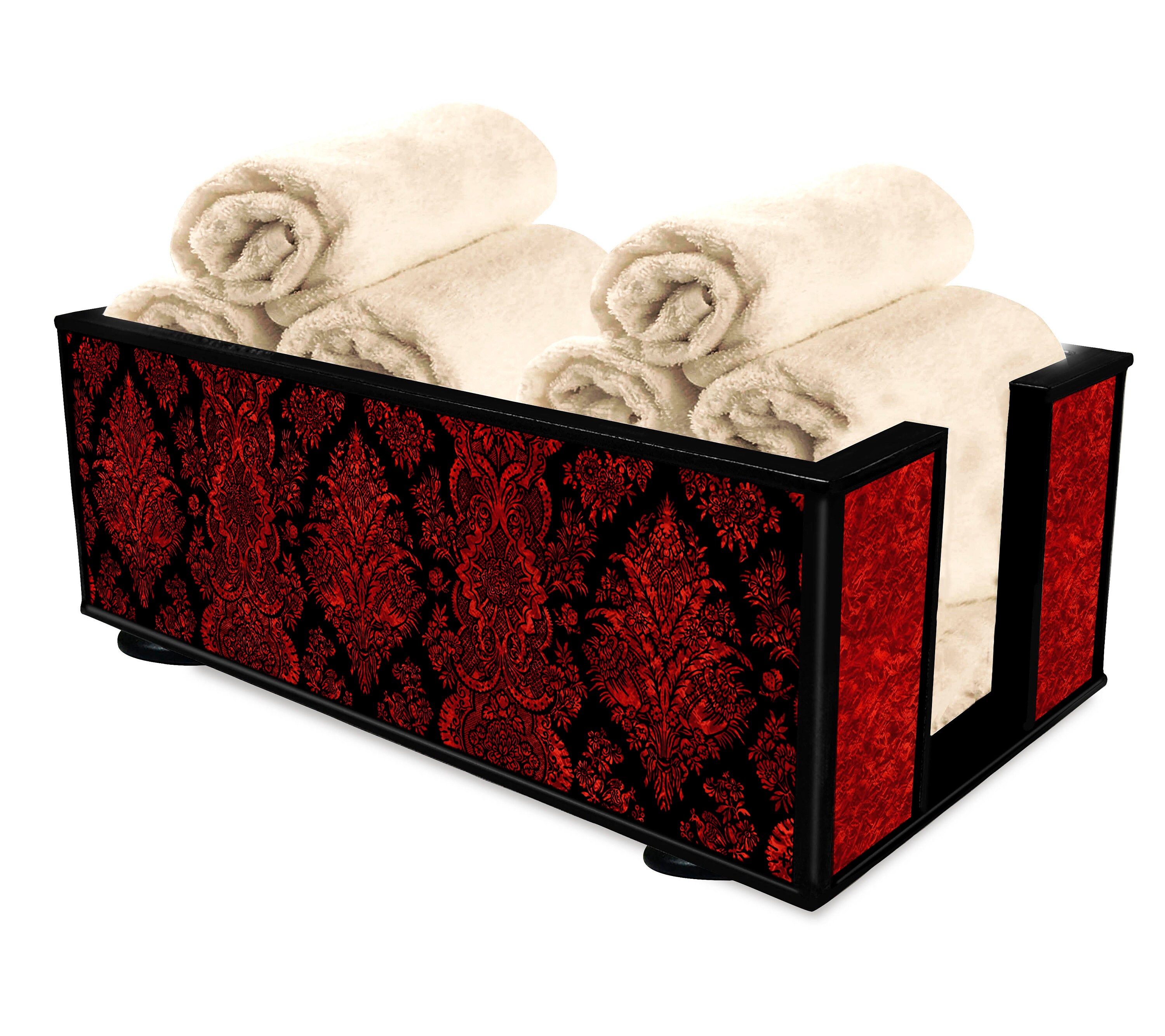 Support Serviettes - Papier Peint Fleurs Rouges Style Victorien Présentoir à Pour Salle de Bains en 