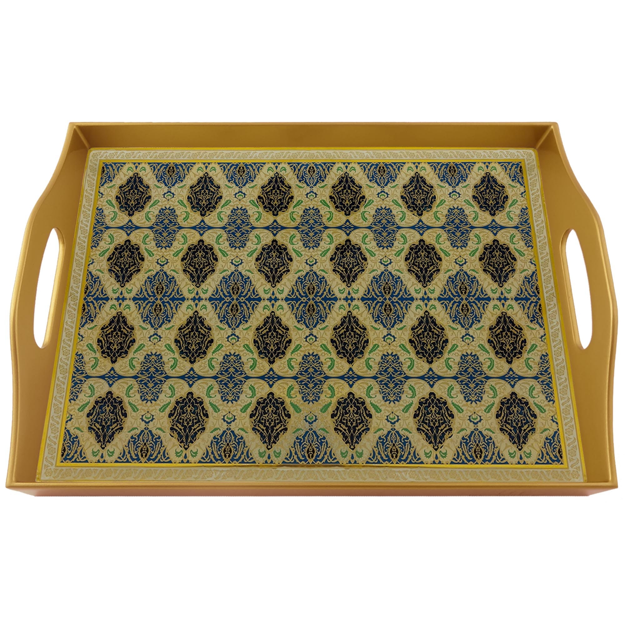 Plateau Apero - Croix Bleue Orientale Plateau Rectangulaire en Fixé Sous Verre avec Structure d'alum