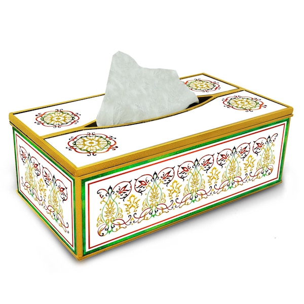 Boite Mouchoir Papier - Arabesque classique style de Dubaï - Boîte à Kleenex pour salle de bains ou salon peinte à la main