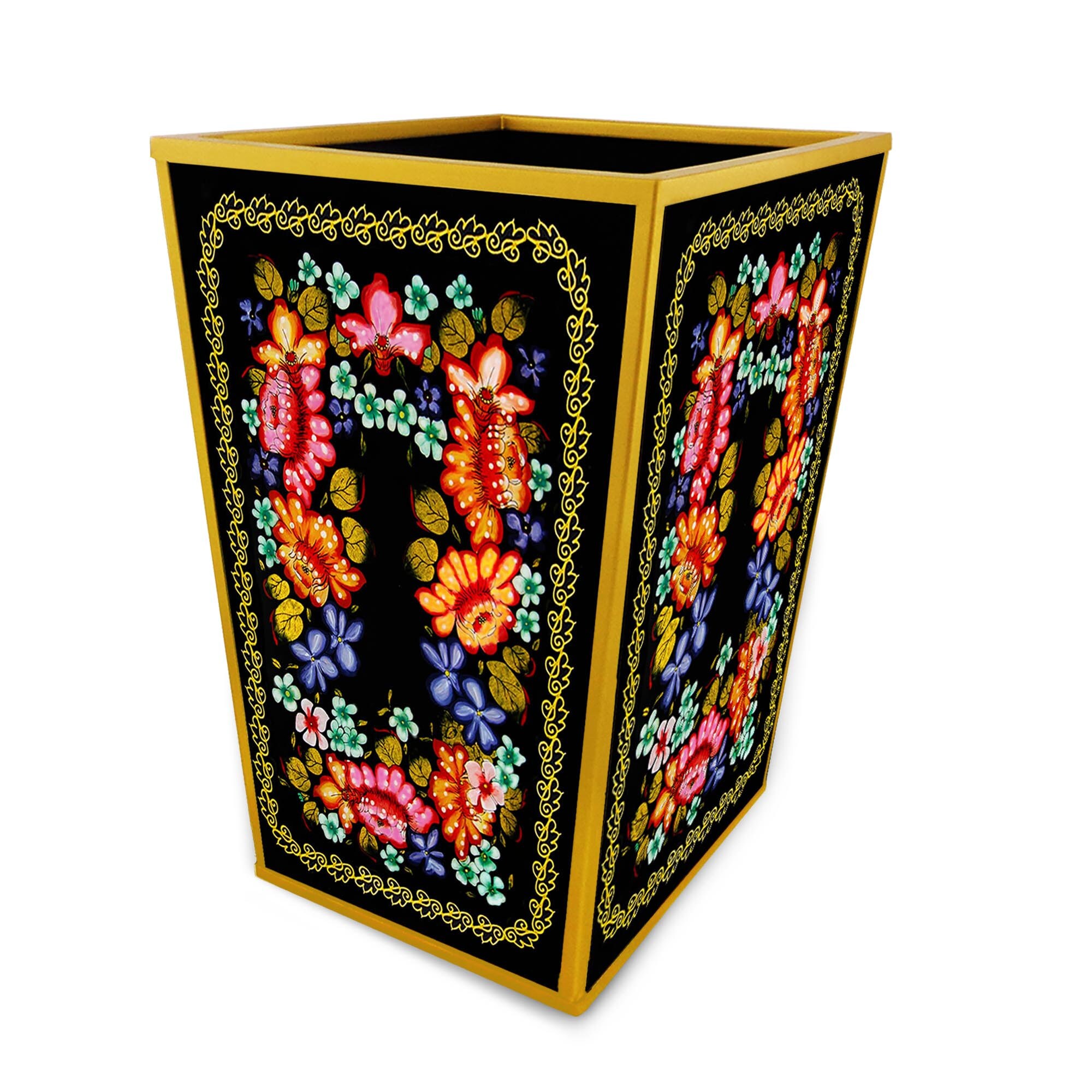 Poubelle en Verre - Design Traditionnel Russe avec Fleurs Poubelle à Papiers Décorative Peinte La Ma