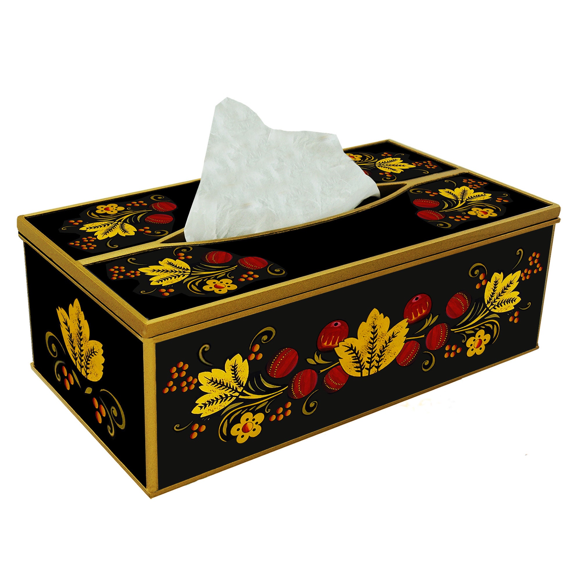 Mouchoir Reutilisable - Design Traditionnel Russe avec Feuilles de Dorure Boîte à Kleenex Pour Salle