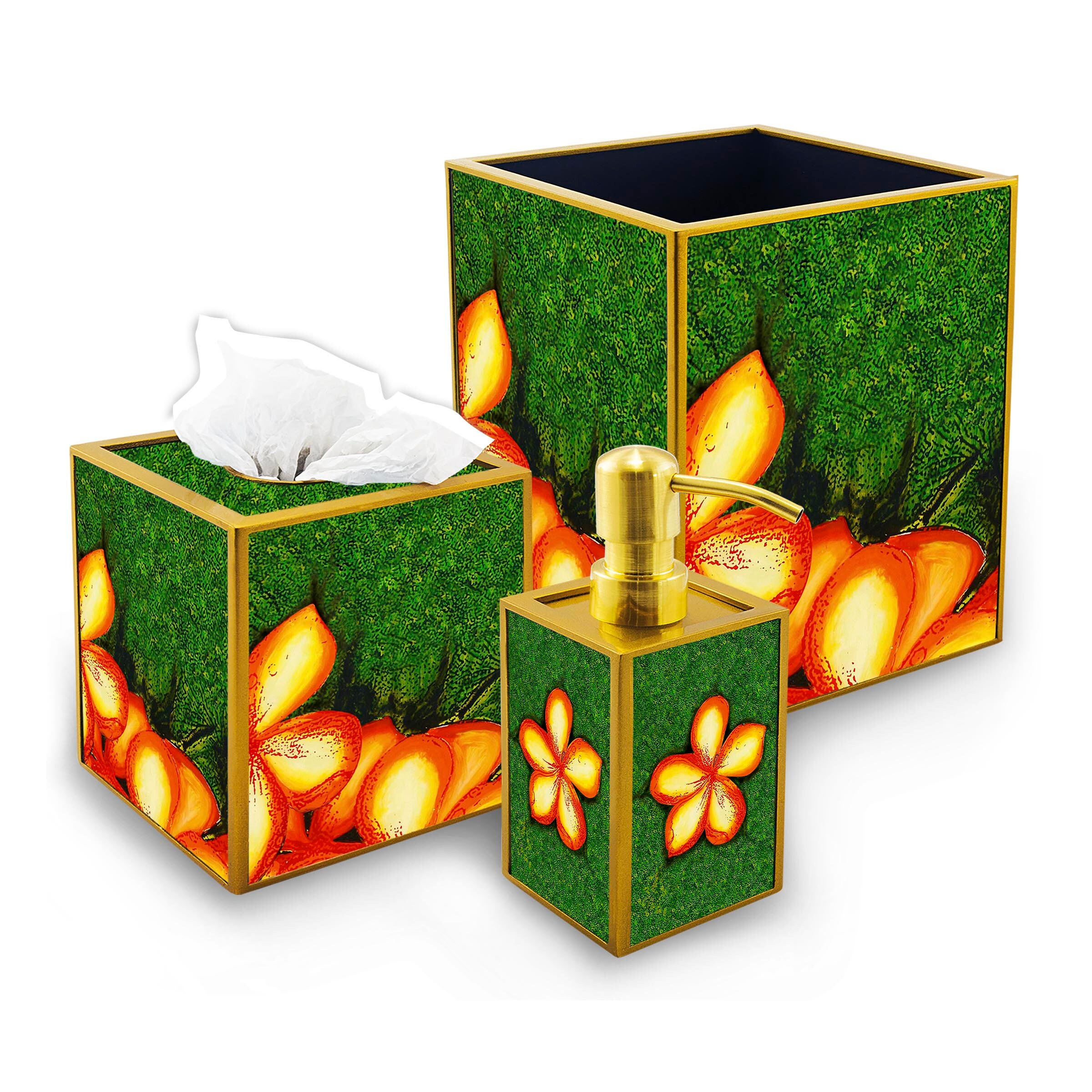 Décoration Salle de Bains - Décor Jungle avec Grandes Feuilles Verdes Distributeur Savon, Boîte à Mo