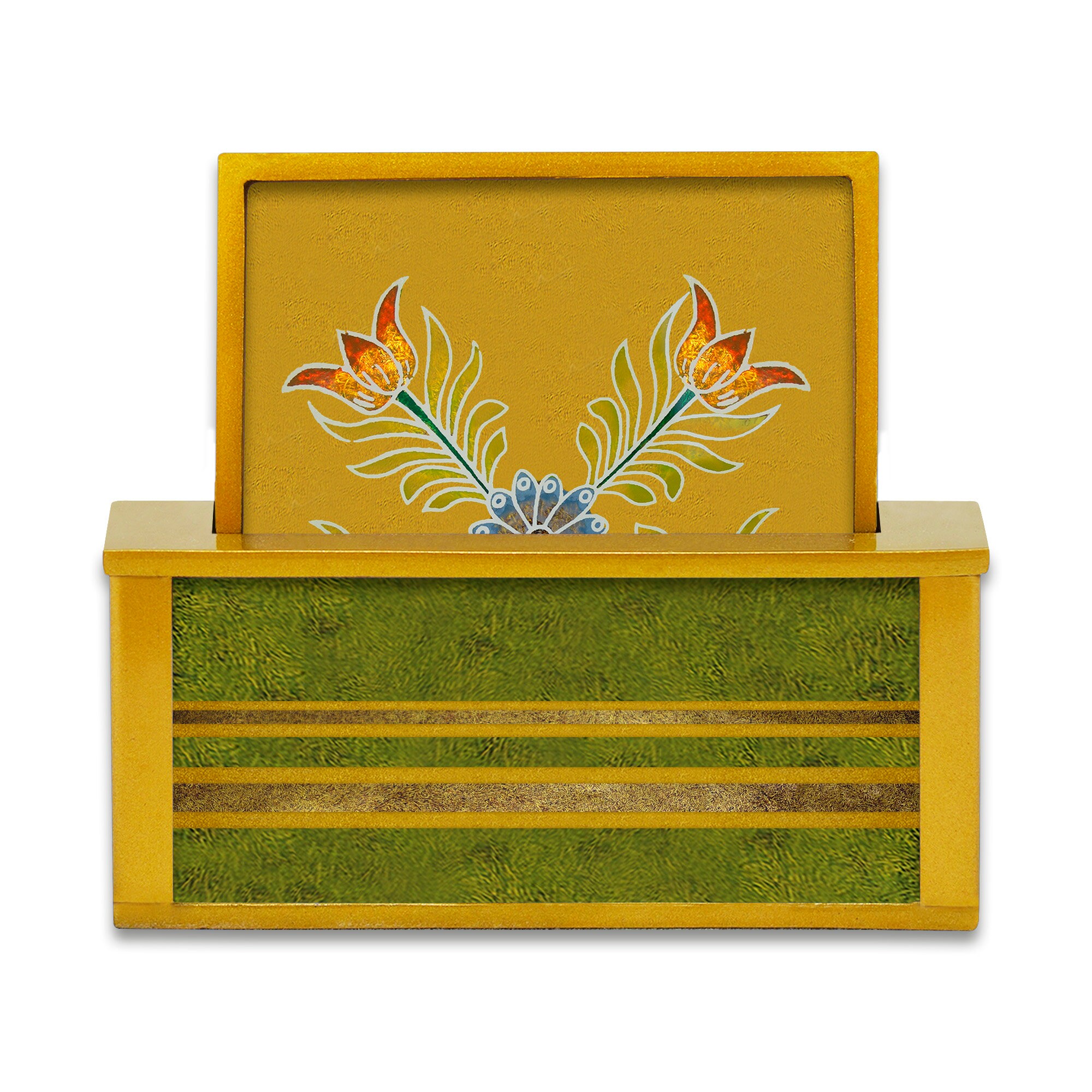 Anti Rayure X4 - Design Ethnique Andin Petites Fleurs Jeu de Sous Verres Carrés