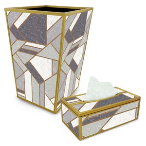 Art Deco Bath Set - Vintage Design - Decorative 2-Piece Bath Set - Personalized Hand-Painted Décor - Tissue Holder and Paper Basket