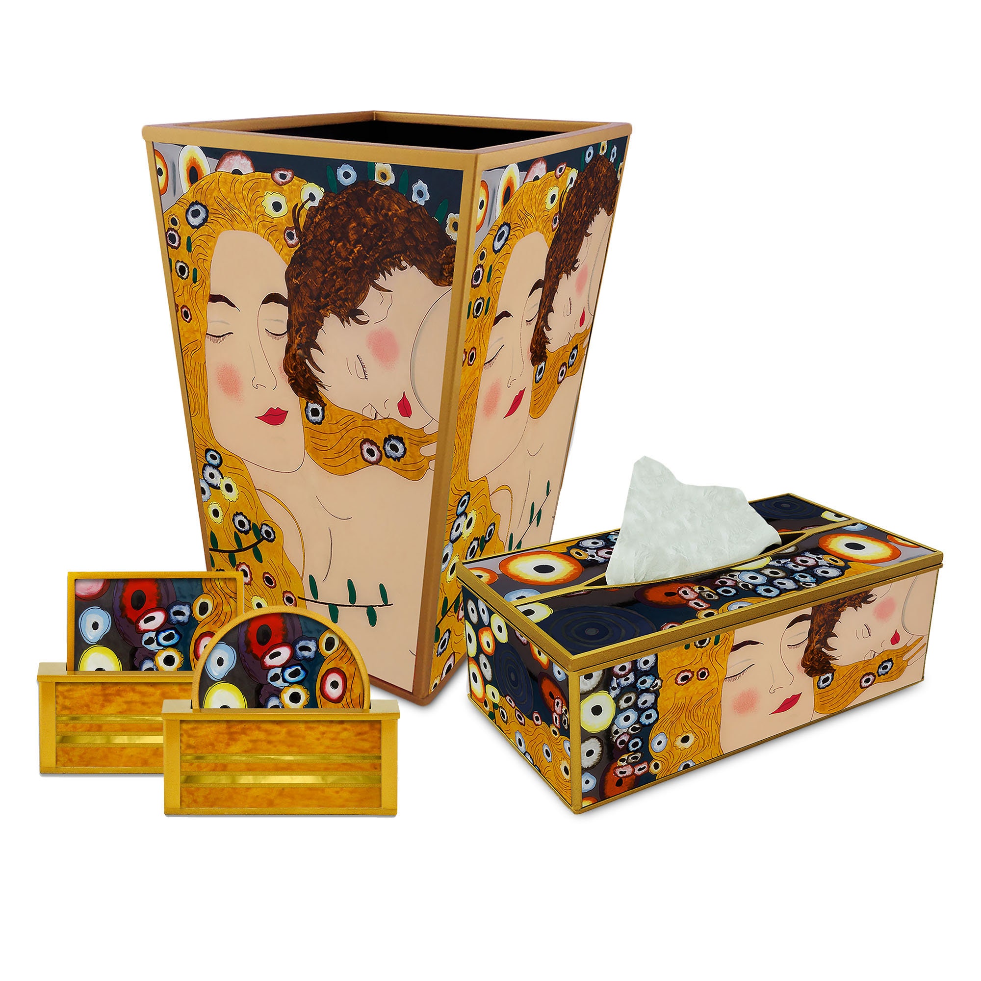 Cadeau Personalisé - Les 3 Âges de Gustav Klimt Ensemble Pour Salon Poubelle, Boite à Mouchoirs et S