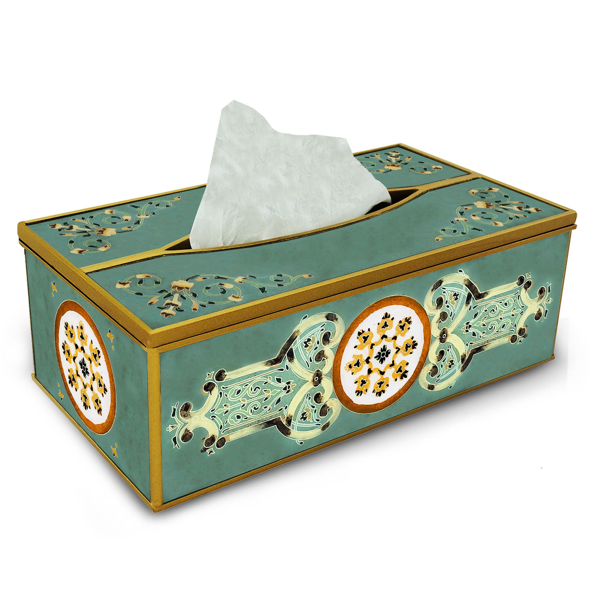 Boite Pour Mouchoir - Miniatures Iraniennes Tradicionnelles Fond Turquoise Boîte à Kleenex Pour Sall