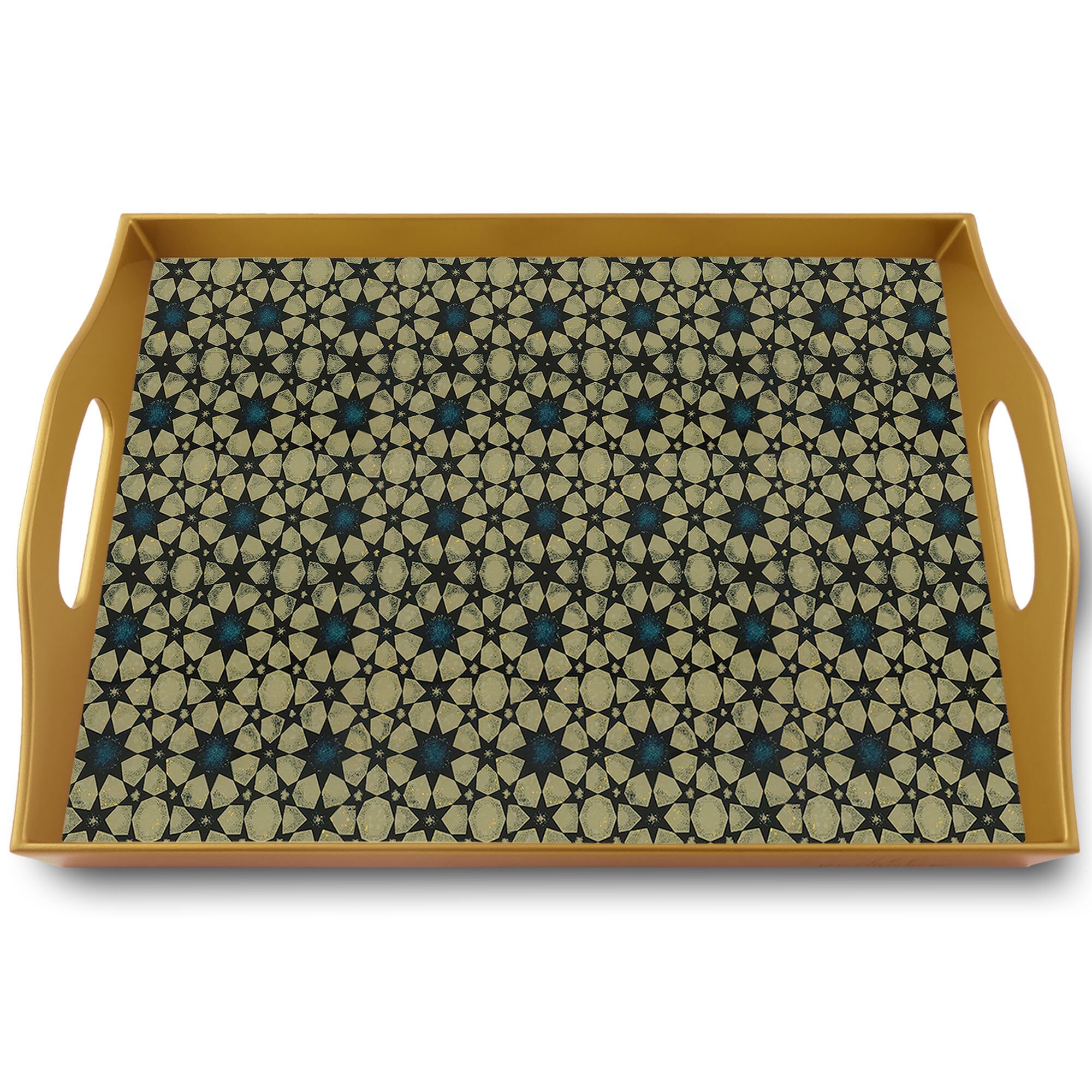 Plateau en Bois - Dessin Géometrique Étoiles de Style Oriental Plateau Rectangulaire en Fixé Sous Ve