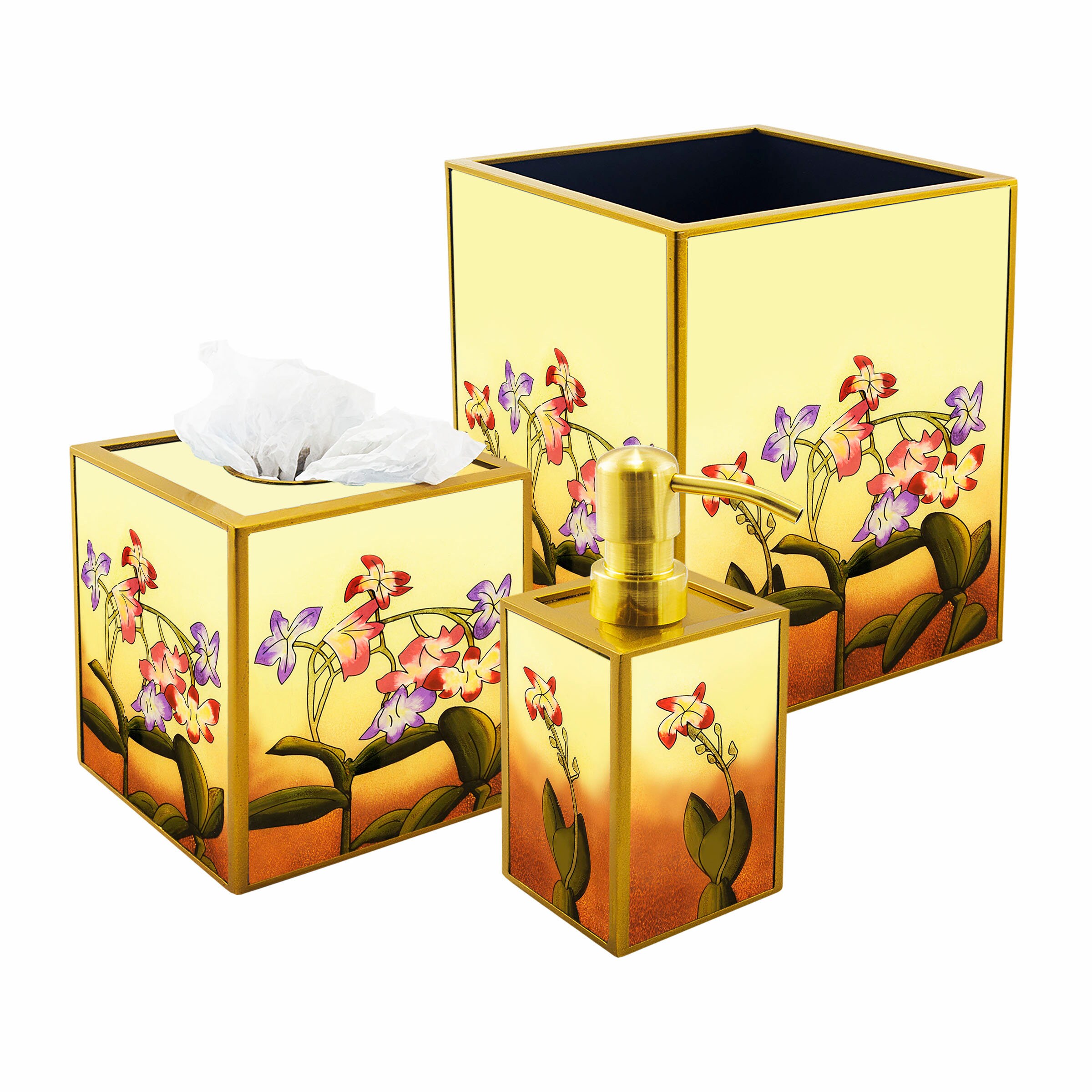 Accessoires Pour Salle de Bains - Fleurs Vintage Distributeur Savon, Boîte à Mouchoirs, Petite Poube
