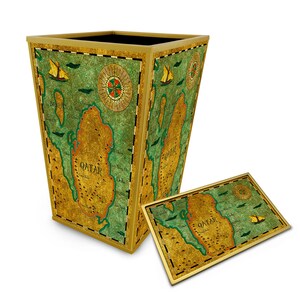 Bathroom Set - Old Map Qatar Arab Sea - Vintage Nautical Décor - Decorative 2-Piece Bath Set - Sundries Tray and Waste Bin