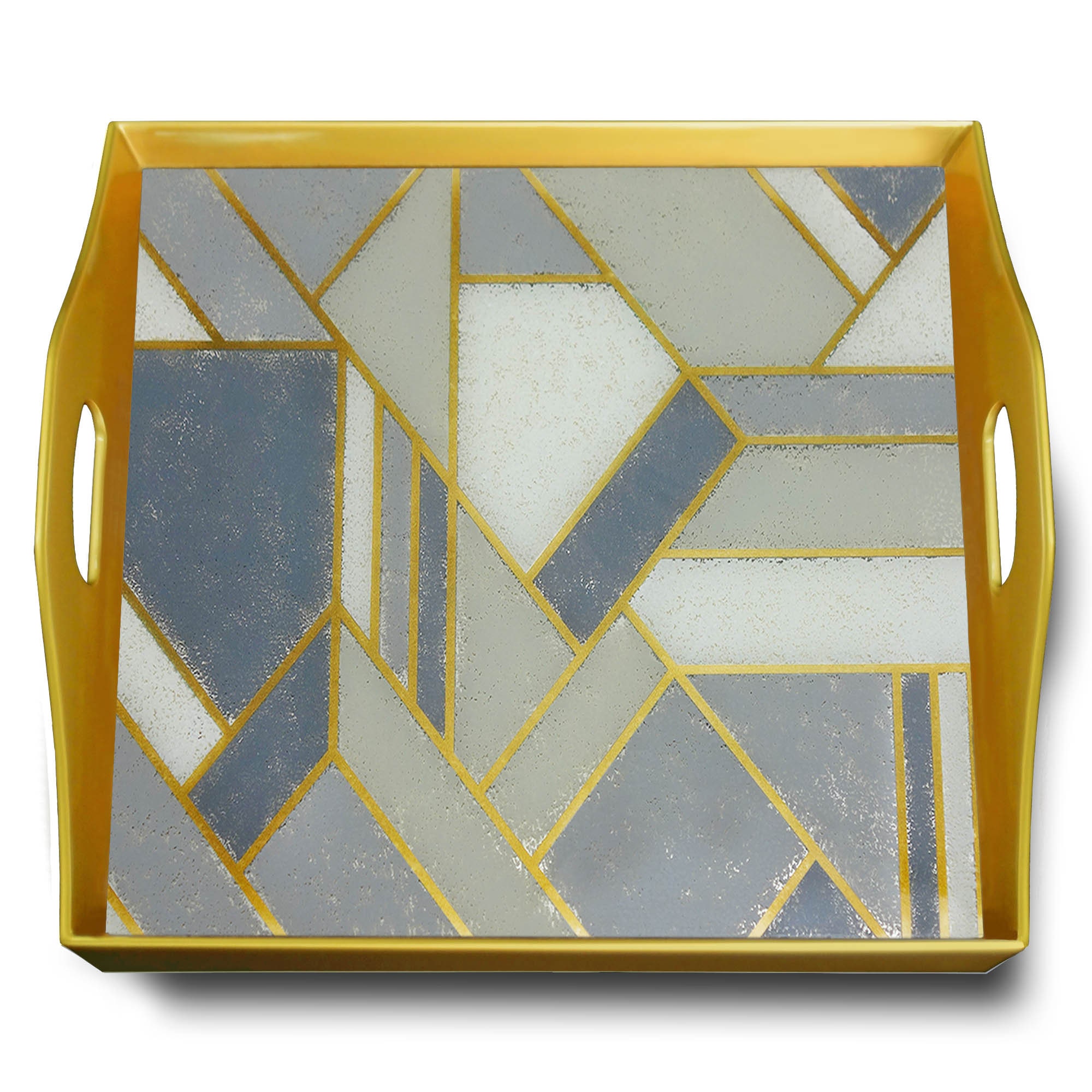 Plateau Fromage - Deign Art Déco Vintage Plateau Carré en Fixé Sous Verre avec Structure d'aluminium