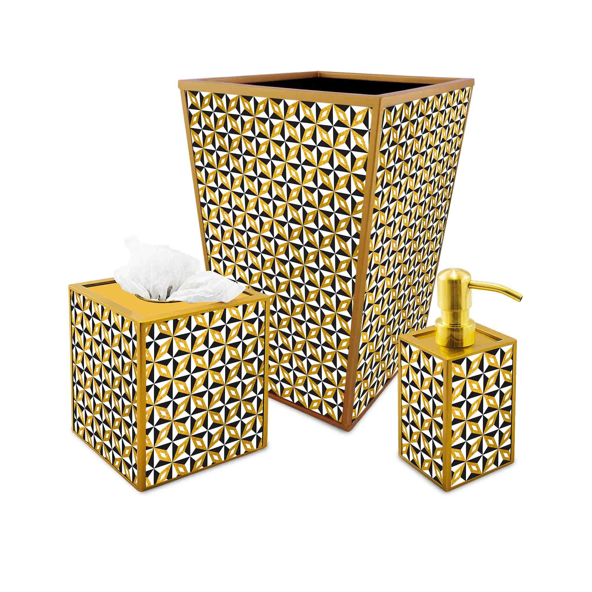 Décoration Salle de Bains - Etoiles Blanches et Noires avec Ligne Dorée Ensemble Pour Bains