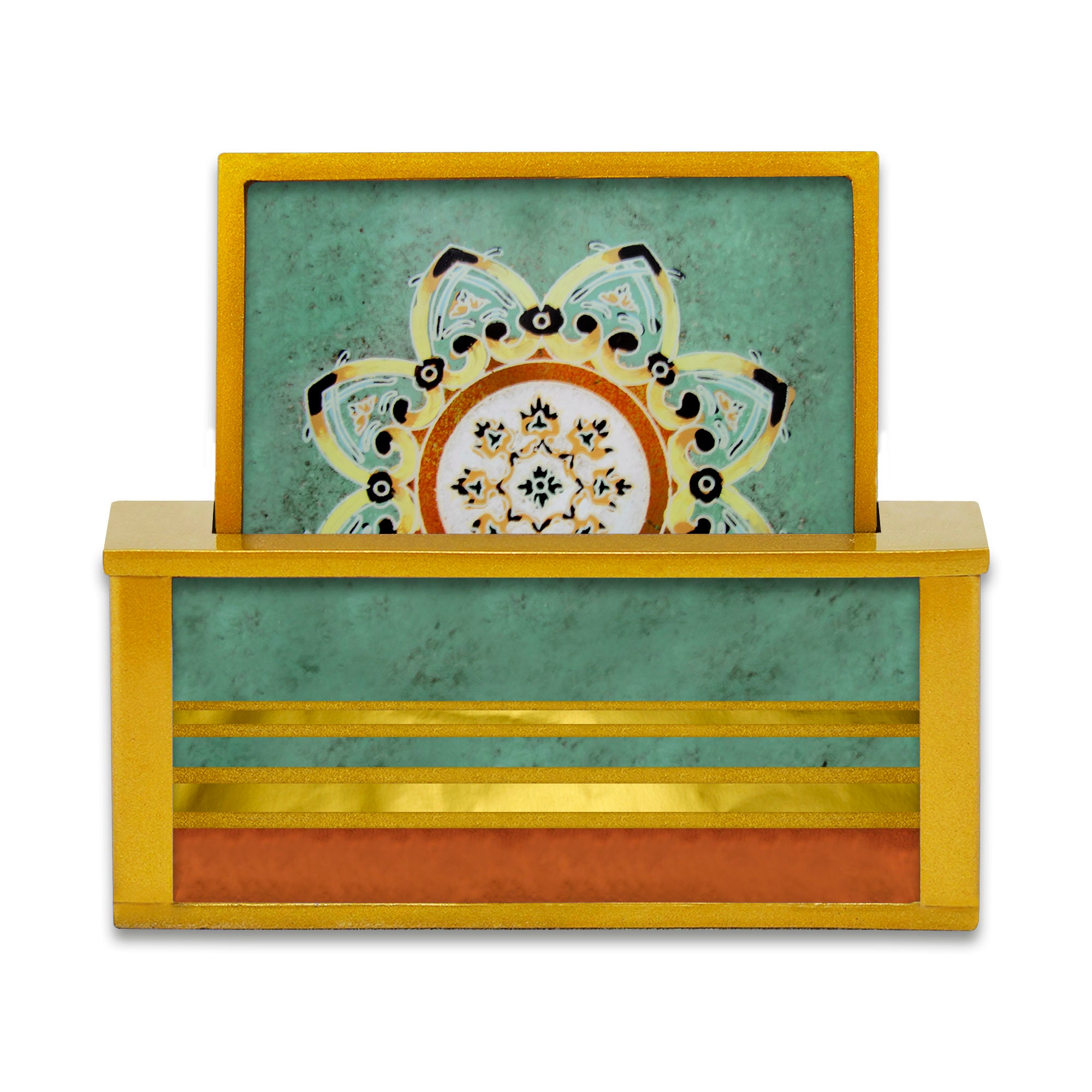 Antidérapant X 4 - Miniatures Iraniennes Traditionnelles Fond Turquoise Jeu de Sous Verre Carrés