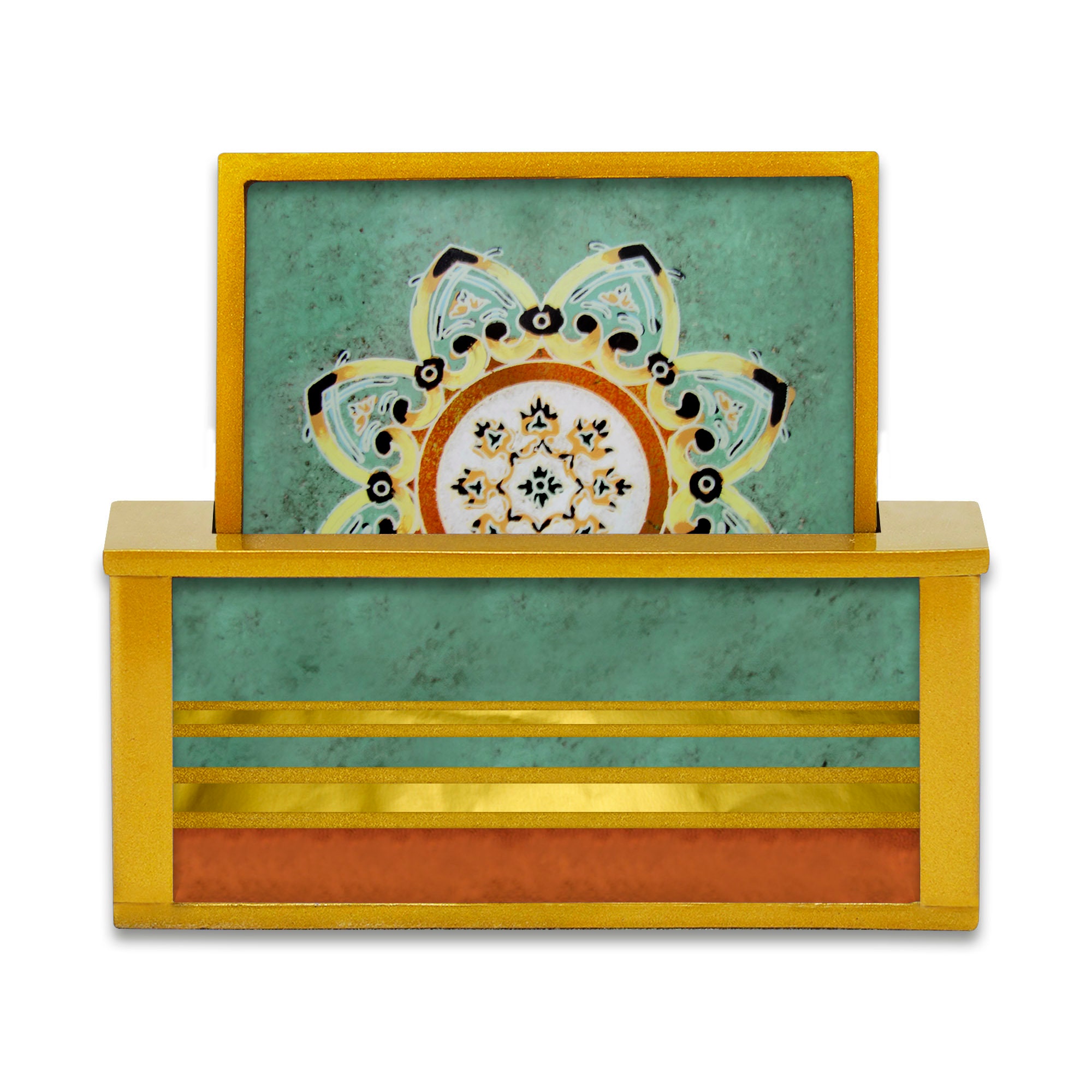 Antidérapant X 4 - Miniatures Iraniennes Traditionnelles Fond Turquoise Jeu de Sous Verre Carrés