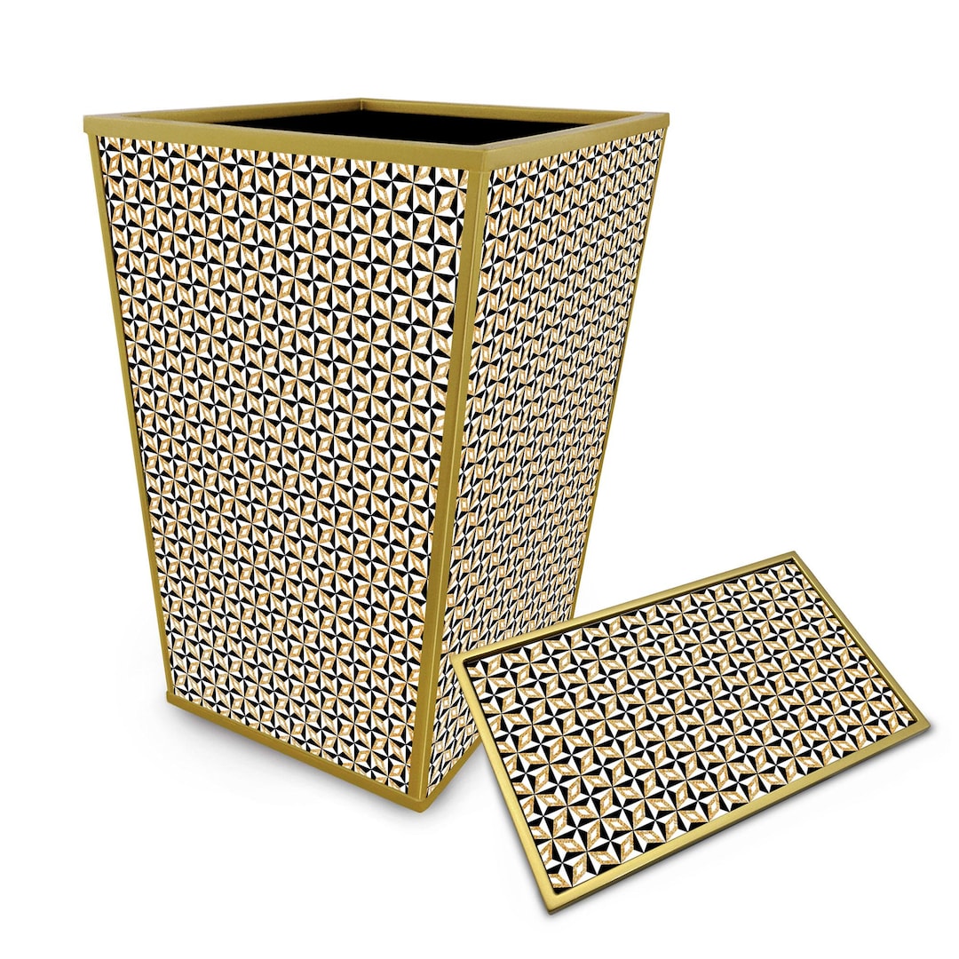 Black and White Bathroom Set – Gold Line Geometric Design – Elegant 2 ...
