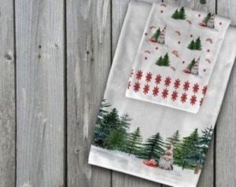 Gnome Christmas Towel set, Gnome Hostess Gift, Hand Towel, Kitchen Towel, Towel Set