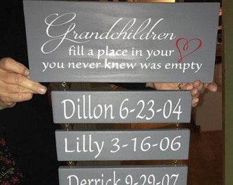 Personalized Grandchildren fill a place in your heart sign, Gift for Grandma,  Grandmothers Birthday Gift, Grandkids, Great Grandchildren