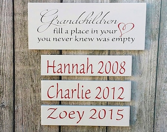 Grandchildren fill a place in your heart sign, Personalized name sign, Grandma Gift, Grandparent Gift, Grandchildren name sign