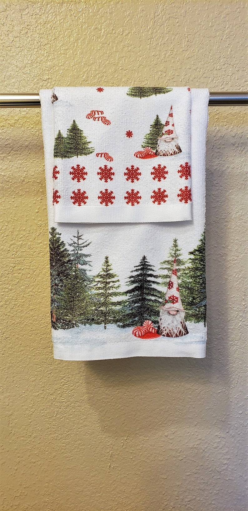Gnome Christmas Towel set, Gnome Hostess Gift, Hand Towel, Kitchen Towel, Towel Set image 2