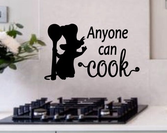 Remy with optional chef hat vinyl wall decal, Disney Wall Decal, Disney Home Decor, Ratatouille,  Anyone can cook, Disney Kitchen