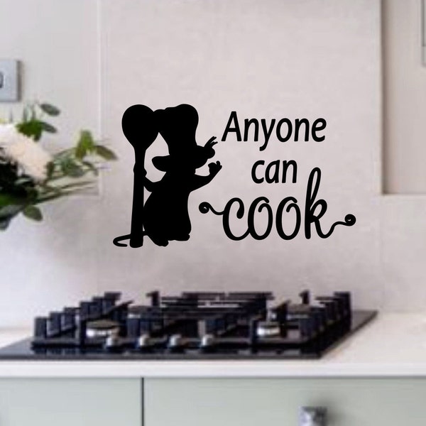 Remy with optional chef hat vinyl wall decal, Disney Wall Decal, Disney Home Decor, Ratatouille,  Anyone can cook, Disney Kitchen