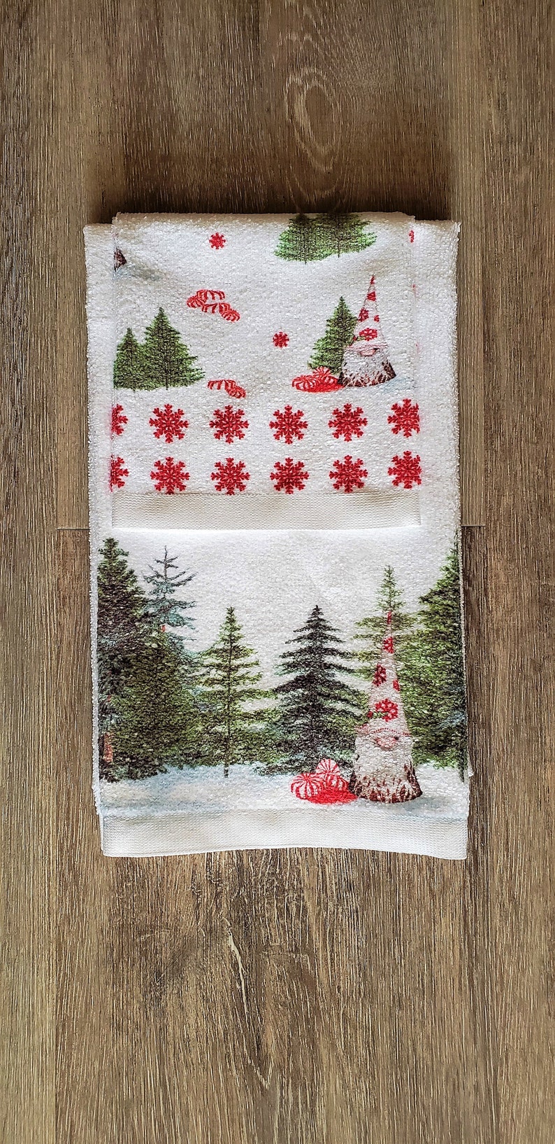 Gnome Christmas Towel set, Gnome Hostess Gift, Hand Towel, Kitchen Towel, Towel Set image 3