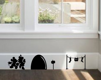 Mickey and Minnie and Their House, Disney Home Decor, Disney Wall Decal, Disney Wall Sticker, Disney Vinyl Decal, Baseboard Decal