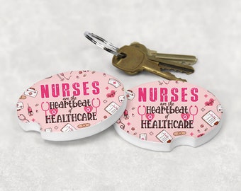 Nurses are the Heartbeat of Healthcare Sandstone Car Coaster, Nurse Gift, Absorbent Car Coaster design #CC18