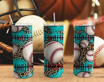 Baseball Leopard Print Turquoise 20 oz Skinny Tumbler, Baseball Mom, T1