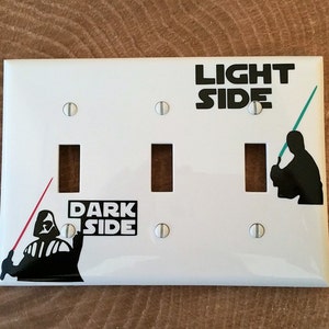 Star Wars Light Switch Cover, Switch Plate, Star Wars Gift, Light Side Dark Side, Star Wars Room Decor 3-Hole Plastic White