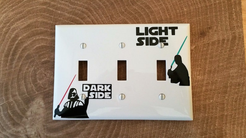 Star Wars Light Switch Cover, Switch Plate, Star Wars Gift, Light Side Dark Side, Star Wars Room Decor 3-Hole Plastic White