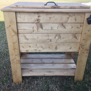 Oak Stained Wood Cooler Stand with shelf
