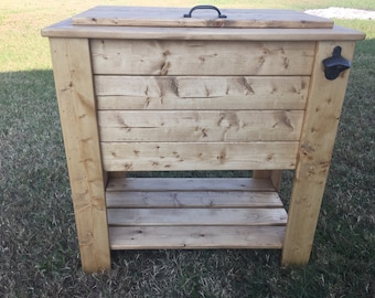 Oak Stained Wood Cooler Stand with shelf