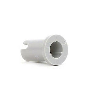 May include: A light gray plastic cylindrical component with a circular flange on one end and a curved notch on the other. The component has a central hole and is set against a white background.