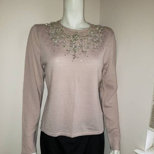 NEW Rickie Freeman For Teri Jon Nites embellished ashes-of-roses cashwool top cardigan XL