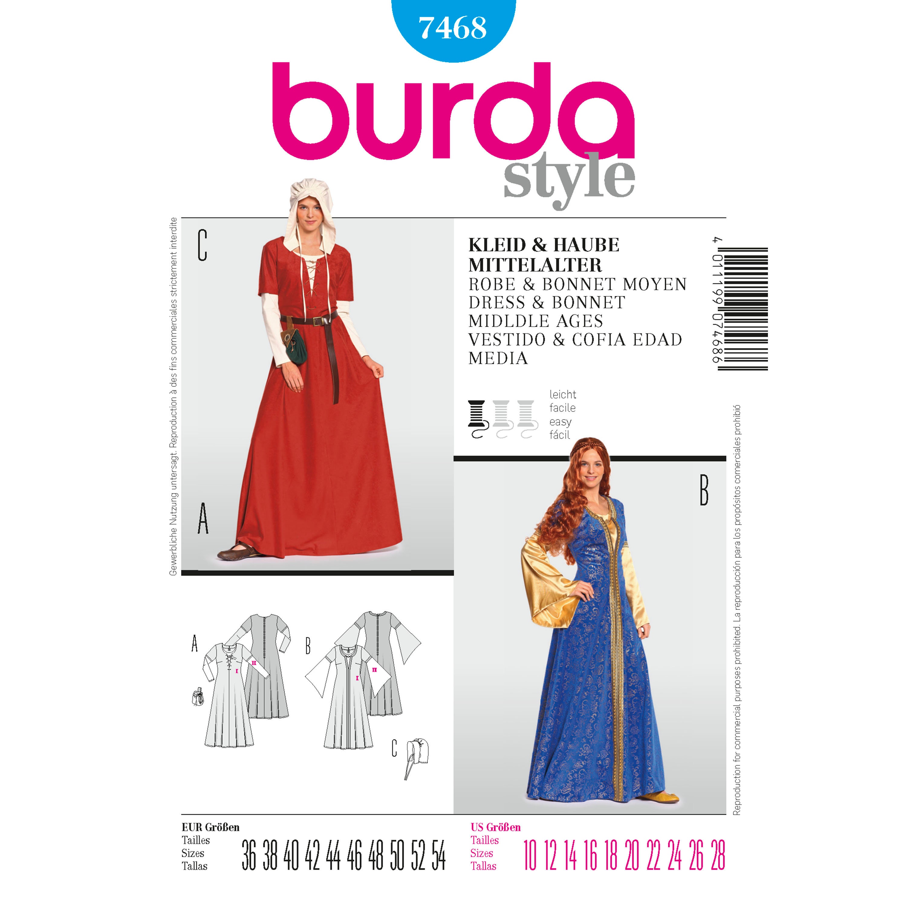 NOUVEAU Burda Game of Thrones Renaissance Princess Maiden Dress Costume motif 7468 tailles 10-28